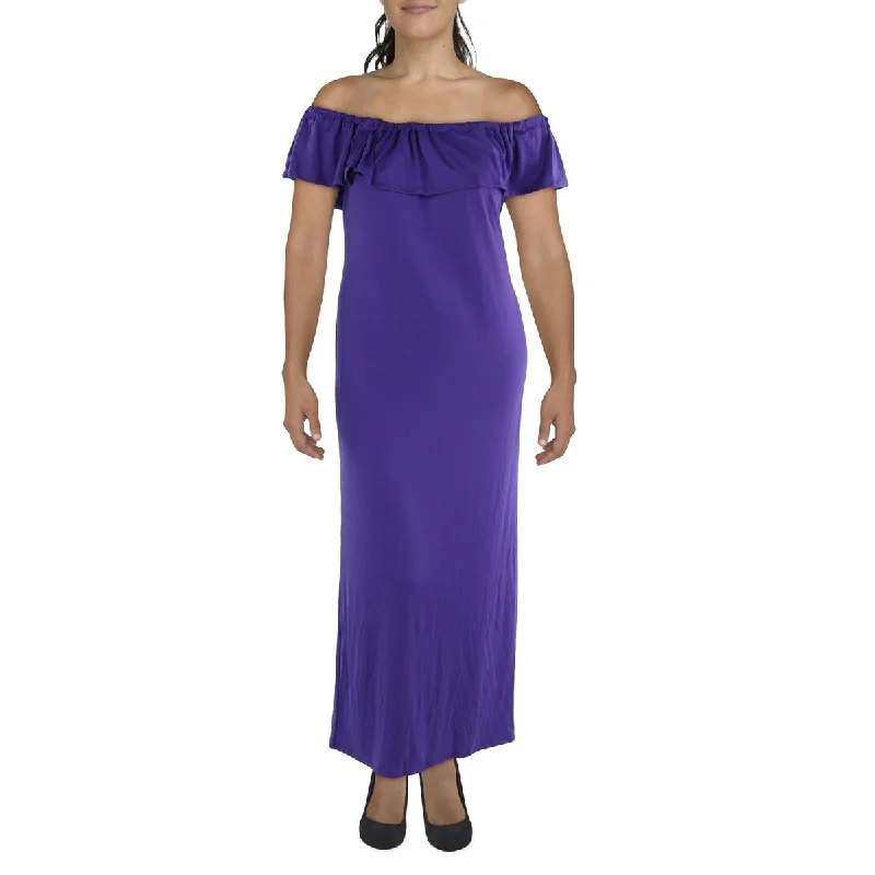 24seven Comfort Apparel Womens Plus Full Length Ruched Maxi Dress