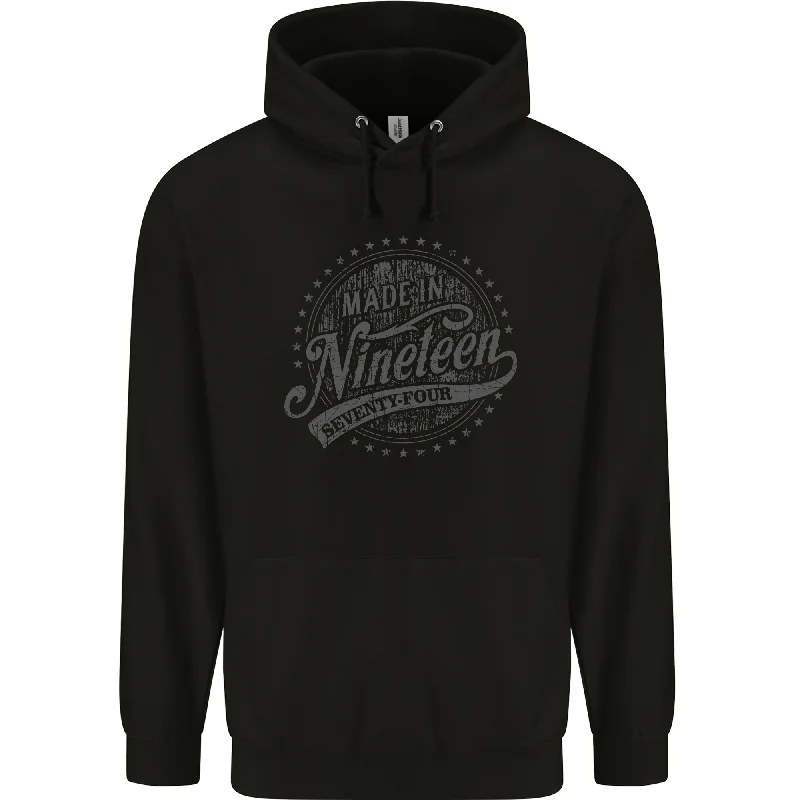 Season Finale Sale Distressed 50th Birthday Made In 1974 Mens 80% Cotton Hoodie Black Season Finale Sale Distressed 50th Birthday Made In 1974 Mens 80% Cotton Hoodie Black