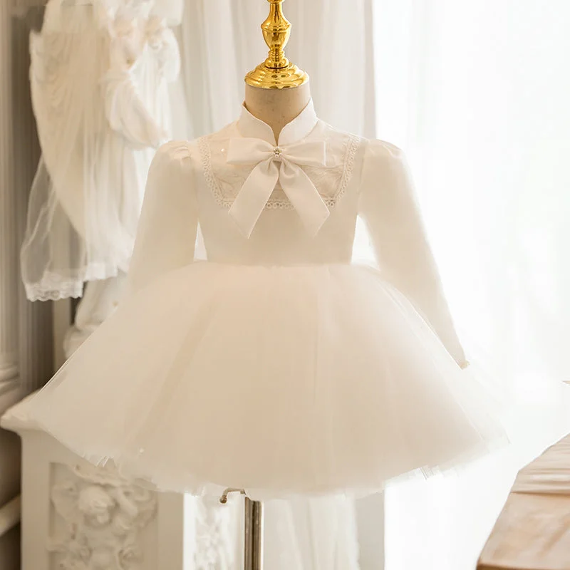 Closeout Baby Girl White Elegant Long Sleeve Flower Girl Dress Toddler Formal Princess Dress Girl Birthday Dresses