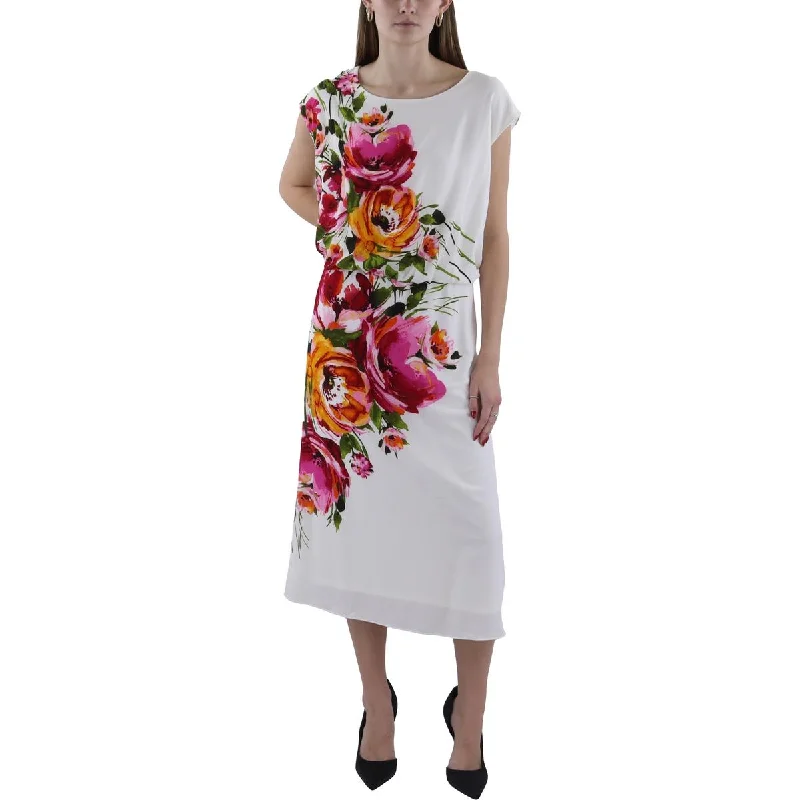 London Times Womens Plus Floral Print Sleeveless Evening Dress