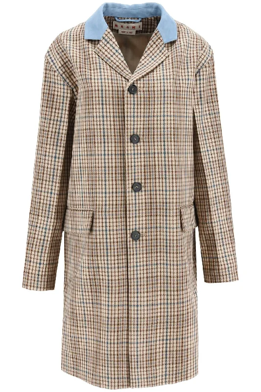 Deal Explosion Suede Collar Checked Coat  - Beige