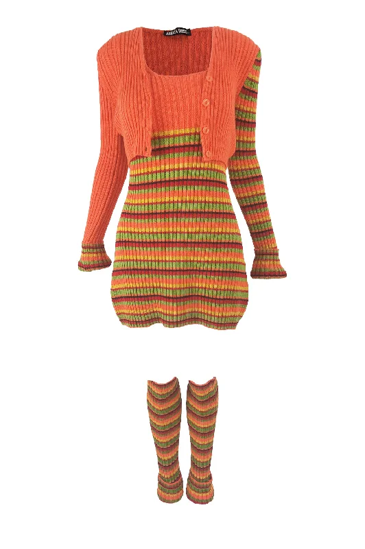 Great Deals Aridza Bross Vintage y2k Striped Knit Dress, Cardigan & Leg Warmers