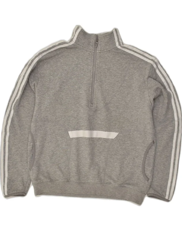 ADIDAS Womens Zip Neck Sweatshirt Jumper UK 16 Large Grey Cotton