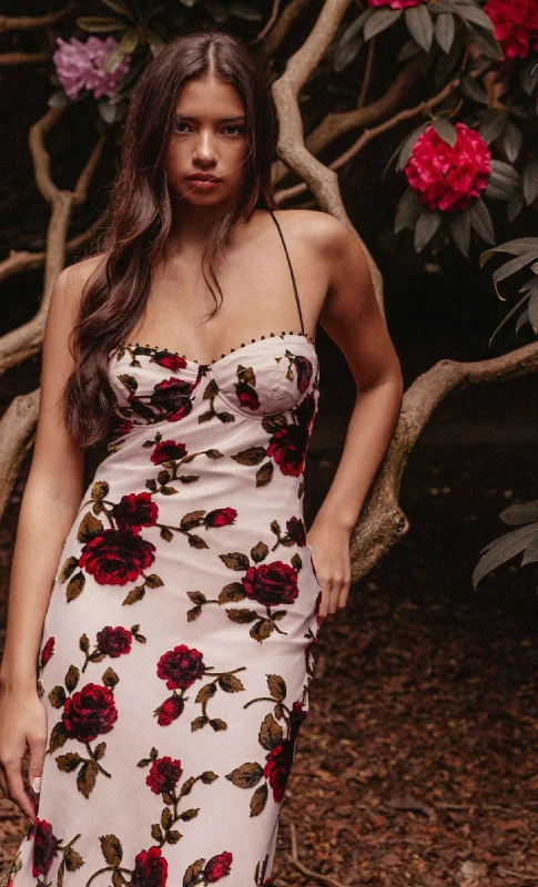 Massive Deals Pink Rose Devore Lace-Up Midi Dress
