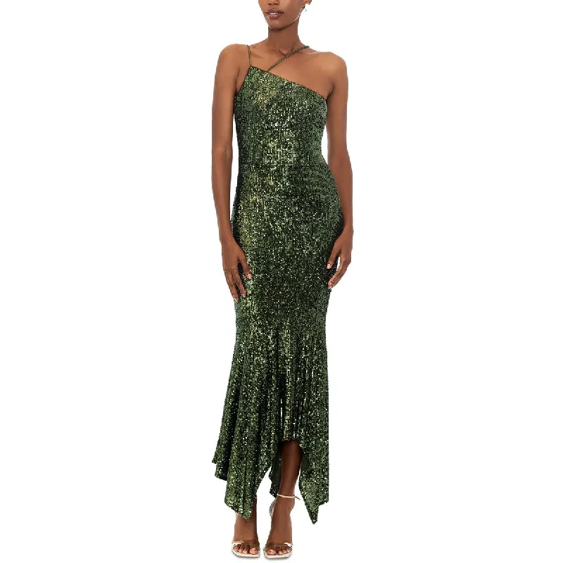 Xscape Womens Sequined Asymmetric Evening Dress