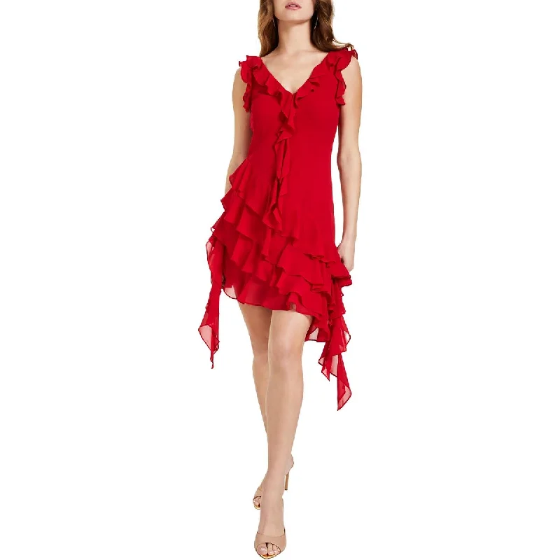 Guess Womens Mila Chiffon Ruffled Shift Dress