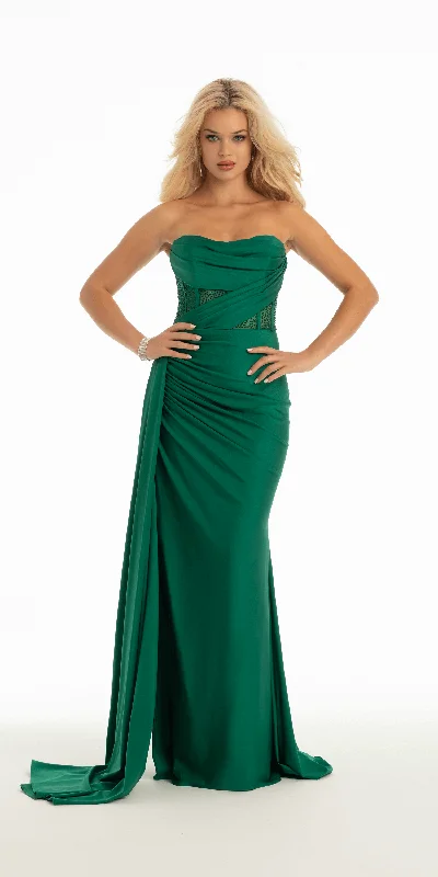 Sweetheart Jersey Corset Column Dress with Side Drape