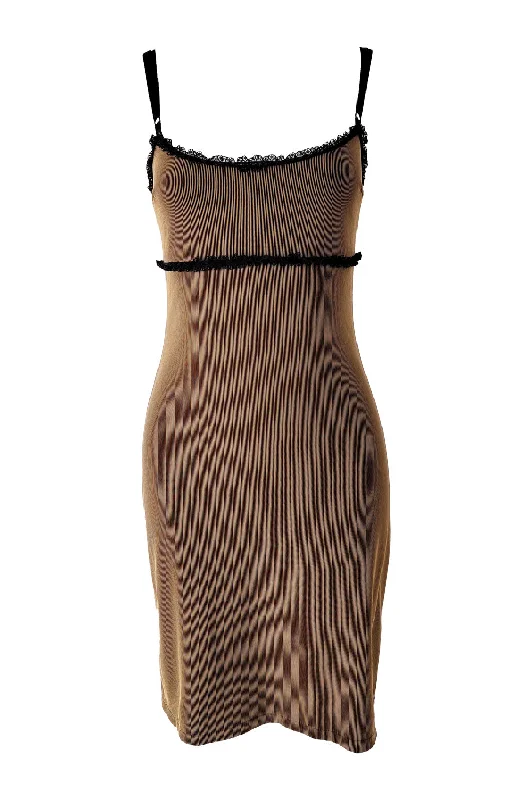 Deal Explosion Ikito Vintage Brown Bodycon & Black Lace Strappy Dress, 1990s