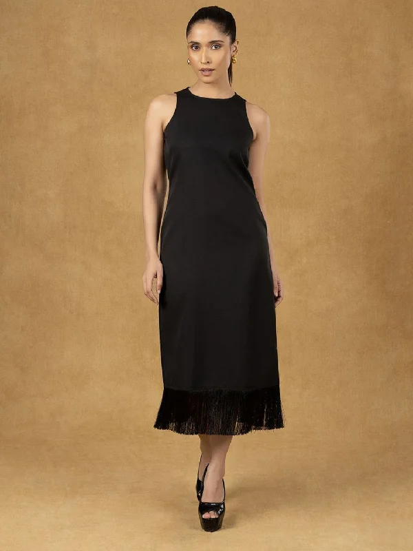Super Savings Black Solid Sleeveless Midi Dress