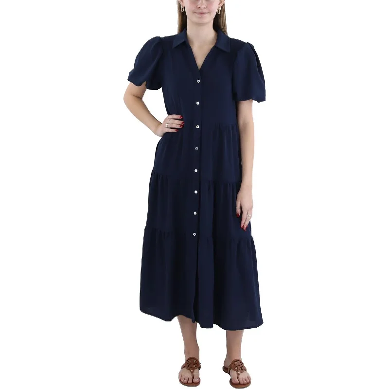 MSK Womens Tiered Puff Sleeve Midi Dress