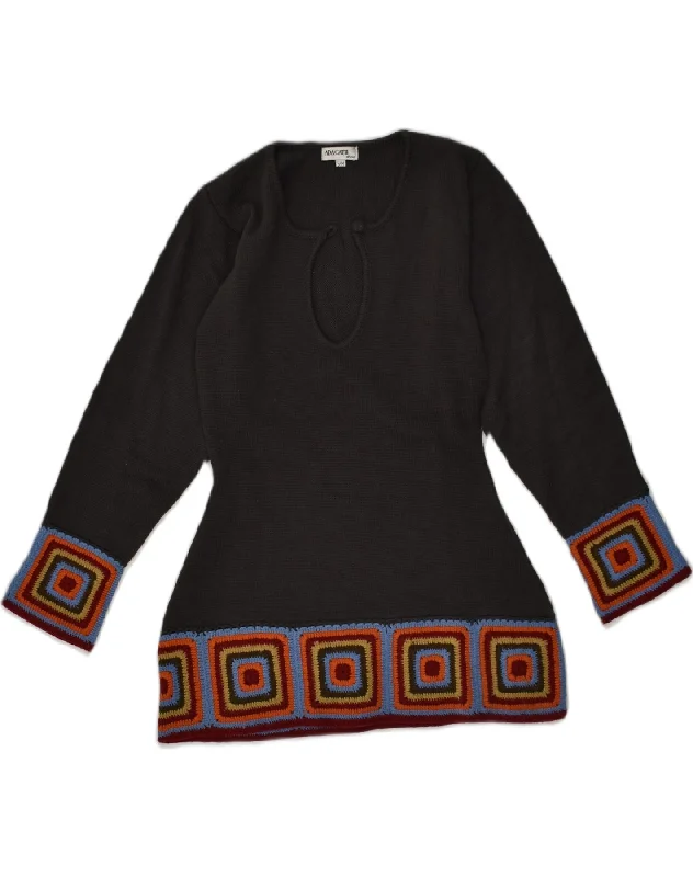 Must-Have Deals VINTAGE Womens V-Neck Jumper Sweater UK 10 Small Black Colourblock
