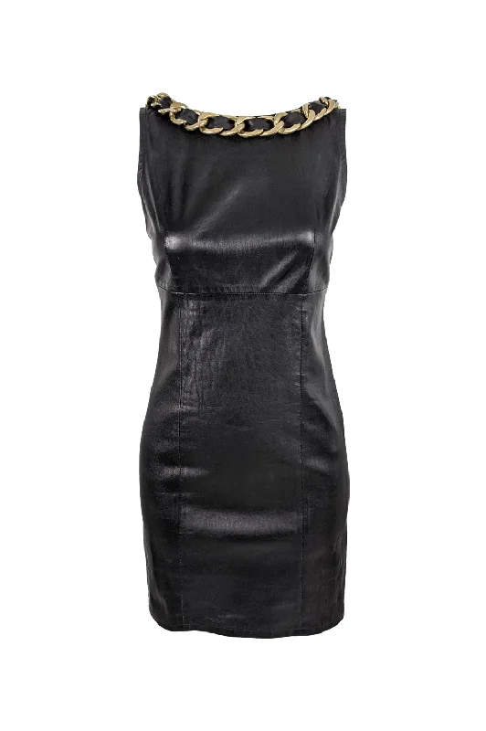Instant Discount Preowned Leather Interlaced Chain Mini Dress
