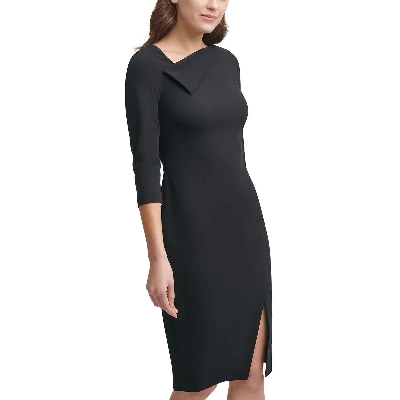 Calvin Klein Womens Front Slit Envelope Neck Sheath Dress