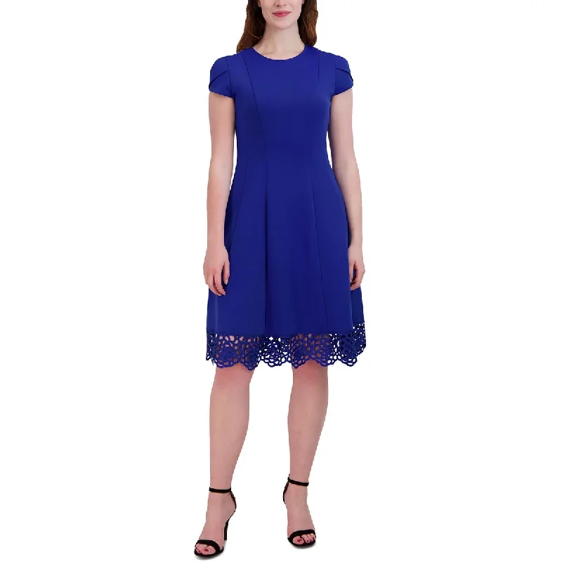 Donna Ricco Womens Lace Trim Cap Sleeve Midi Dress