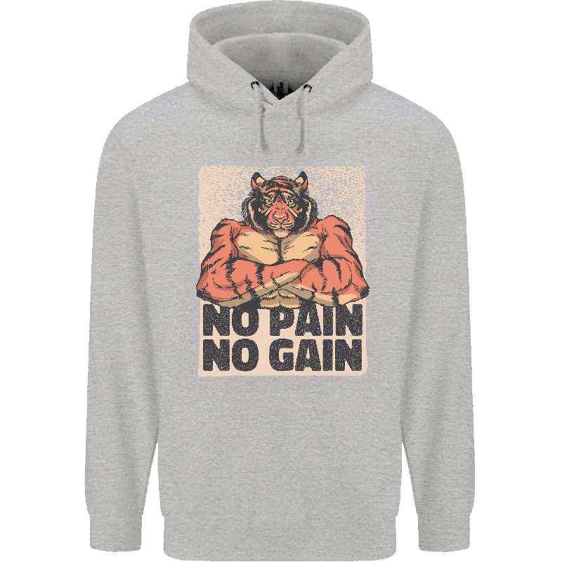 Take Advantage Gym Tiger No Pain No Gain Training Top Mens 80% Cotton Hoodie