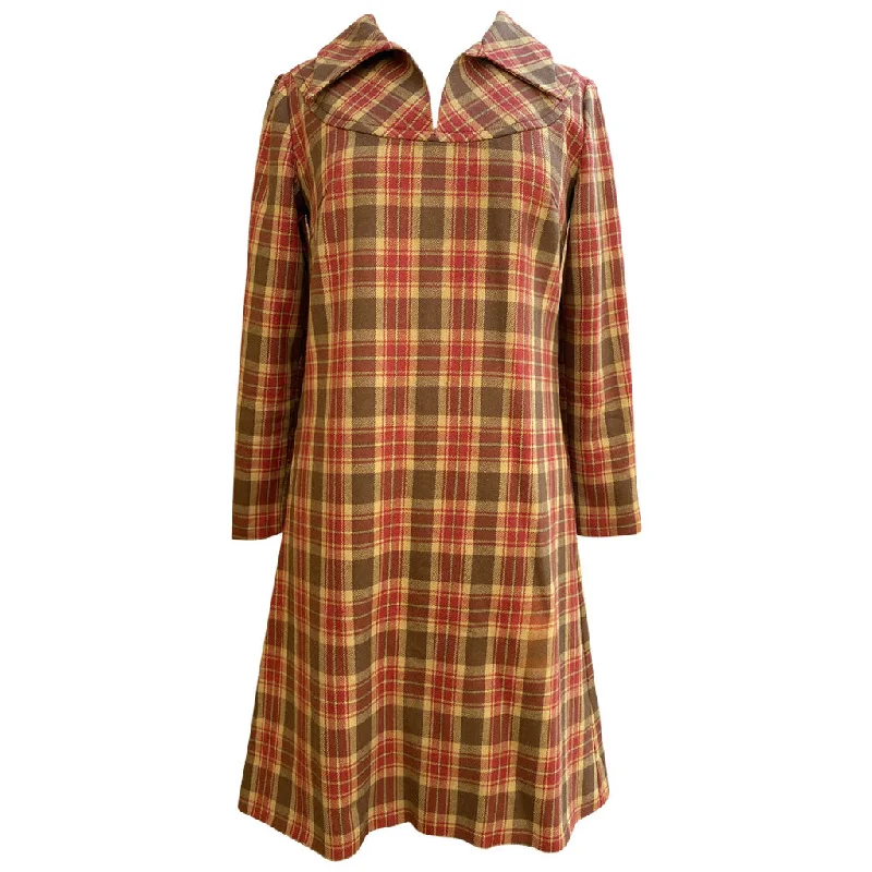 Crazy Savings Brown, mustard and red tartan check 1960s day dress
