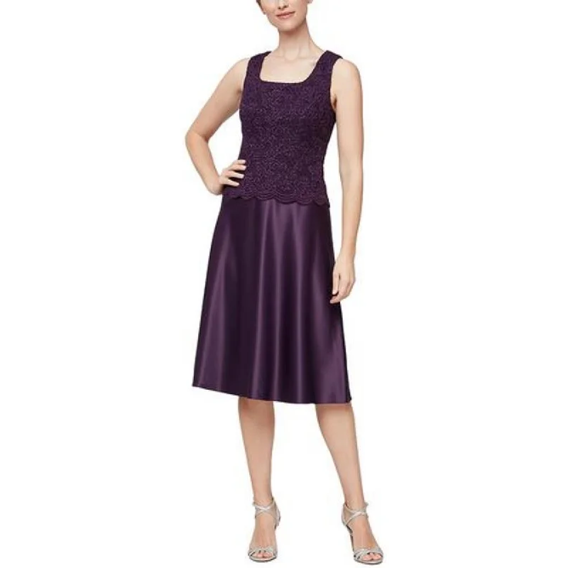 Alex Evenings Womens Petites Lace Glitter Fit & Flare Dress