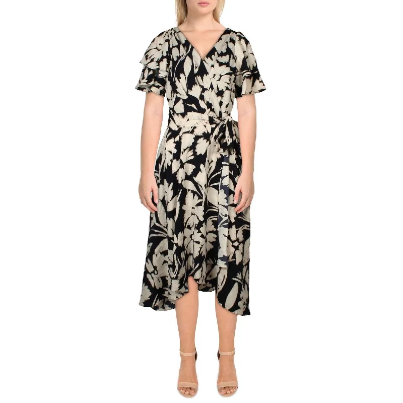 DKNY Womens Floral Print Midi Wrap Dress