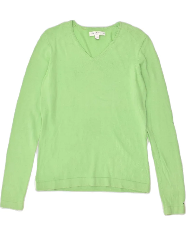 Super Savings TOMMY HILFIGER Womens V-Neck Jumper Sweater UK 12 Medium Green Cotton