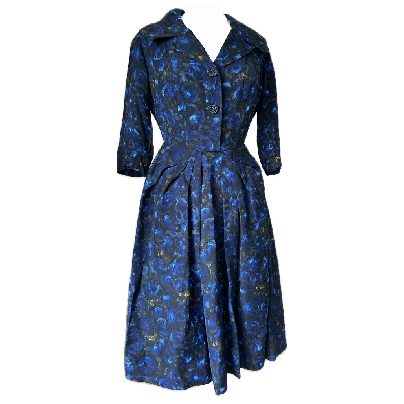 Don't Wait Cobalt blue and black vintage 1950s tulip skirt dress