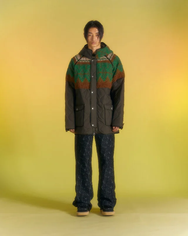 The Best Prices UNISEX NORDIC KNIT PATCH QUILTED PARKA awa555u(KHAKI)