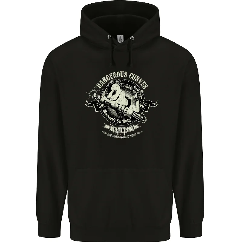 New Arrival Dangerous Curves Mechanic on Duty Biker Mens 80% Cotton Hoodie