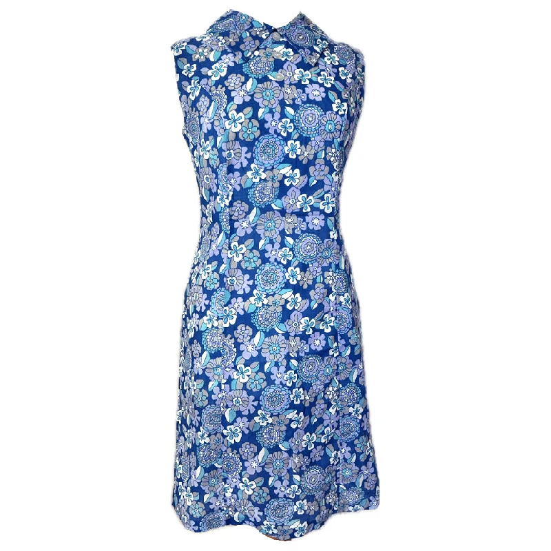 Price Drop Blue and lavender flower power 1960s sleeveless shift dress