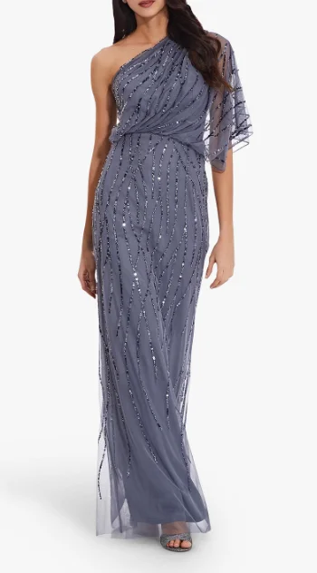 Price Cut Art Deco Shoulder Gown Blue