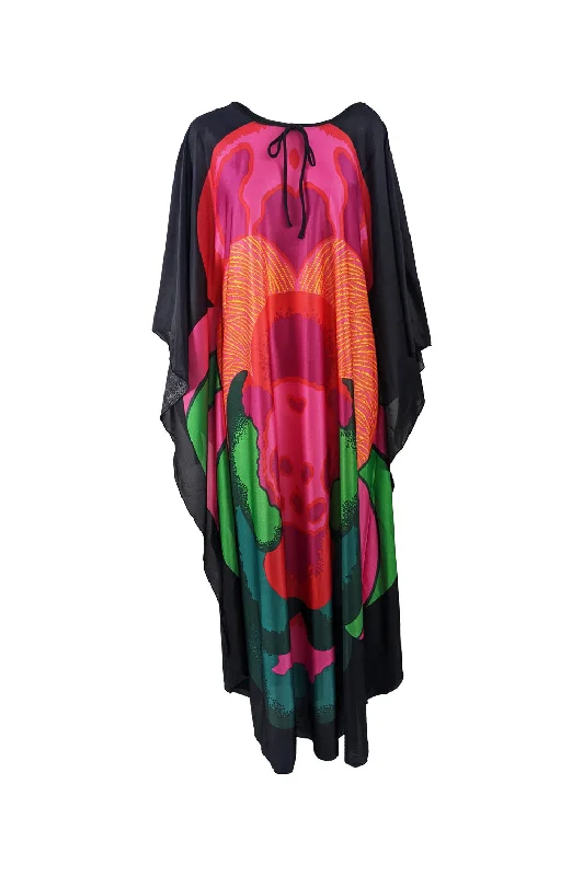 Discount Mania Clive Byrne Vintage Black Floral Kaftan Dress, 1970s