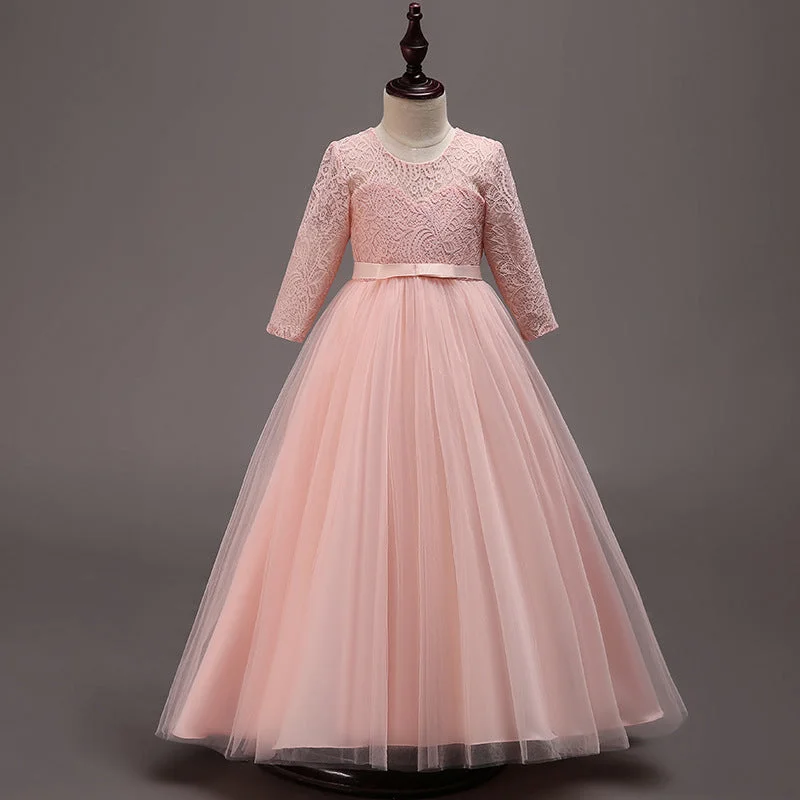 Extra Discounts Girl First Communion Dress Children Formal Long Sleeve Elegant Princess Pageant Dress