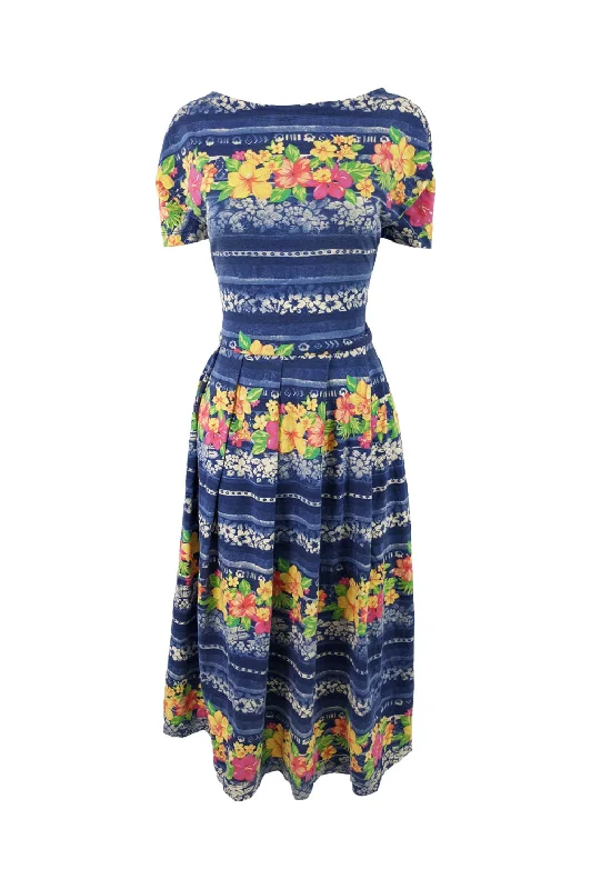 Mega Sale Trussardi Vintage Backless Tie Hawaiian Print Cotton Dress, 1980s