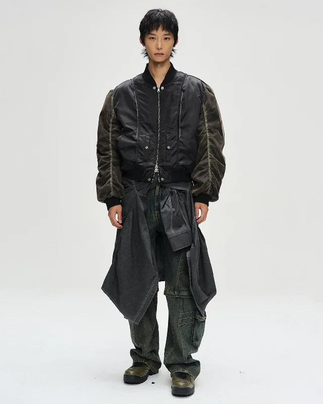 Clearance Items UNISEX MESH SLEEVE BOMBER JACKET awa626u(BLACK)